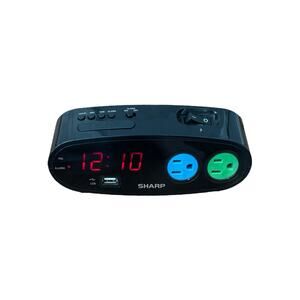 Sharp Digital Alarm Clock SPC136 Multi with USB & 2 AC Electric Outlets - TESTED